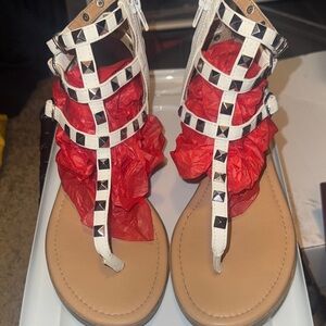 Steve Madden White and Tan Studded Sandals